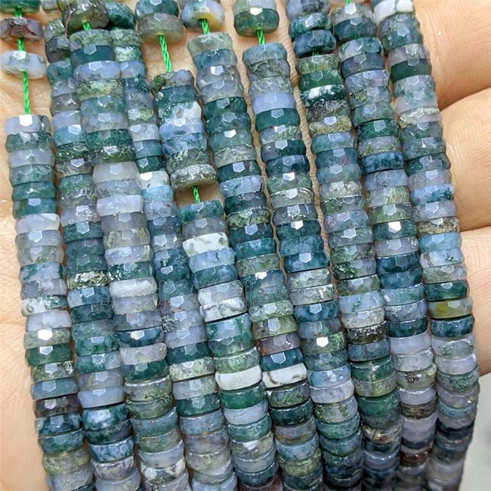 Natural Green Moss Agate Heishi Beads Faceted