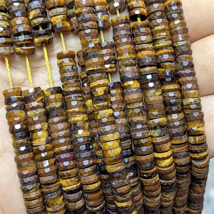 Natural Tiger Eye Heishi Beads Faceted