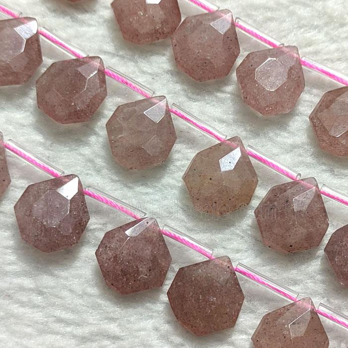 Natural Pink Strawberry Quartz Teardrop Beads Flat Faceted