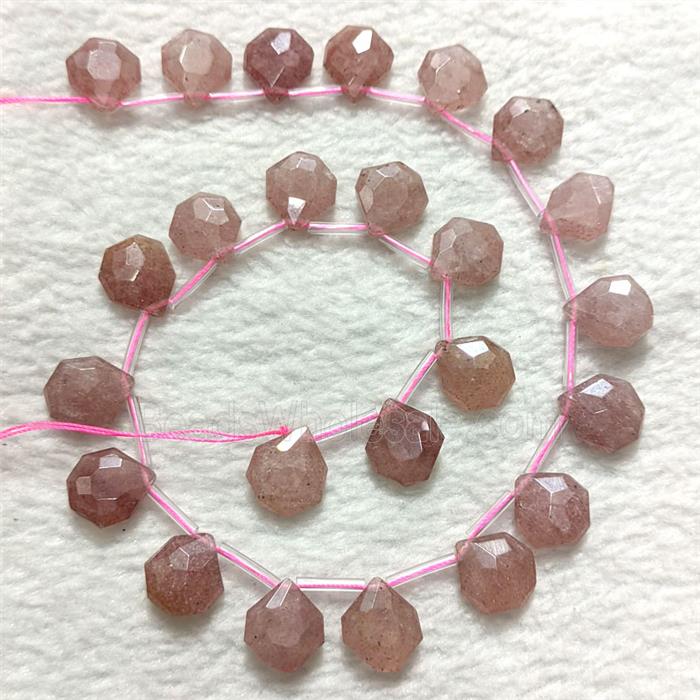 Natural Pink Strawberry Quartz Teardrop Beads Flat Faceted