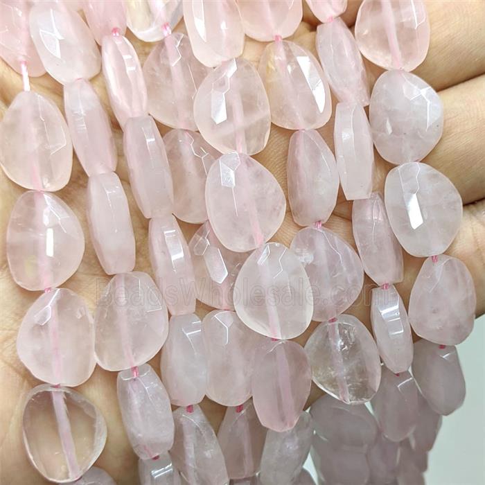 Natural Pink Rose Quartz Triangle Beads Faceted