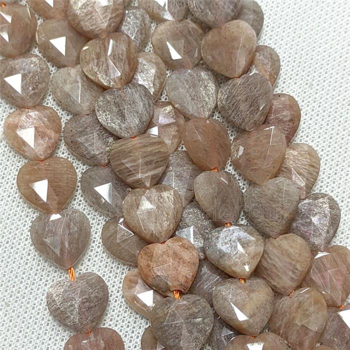 Natural Peach Sunstone Heart Beads Faceted