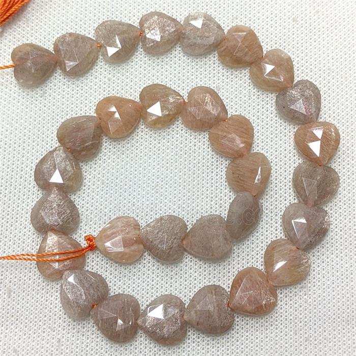 Natural Peach Sunstone Heart Beads Faceted
