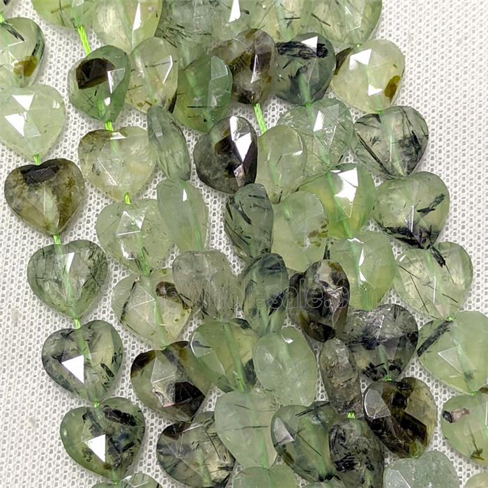 Natural Green Prehnite Heart Beads Faceted