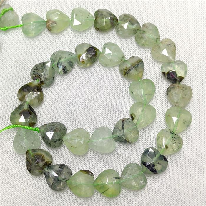 Natural Green Prehnite Heart Beads Faceted