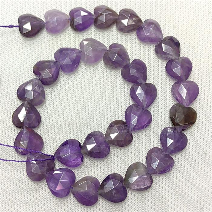 Natural Purple Amethyst Heart Beads Faceted