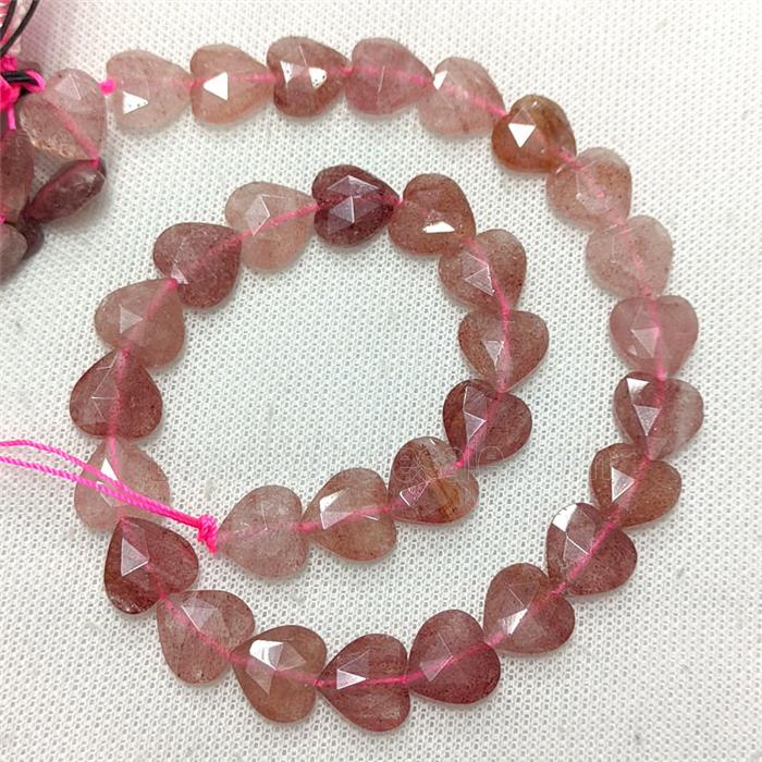 Natural Pink Strawberry Quartz Heart Beads Faceted