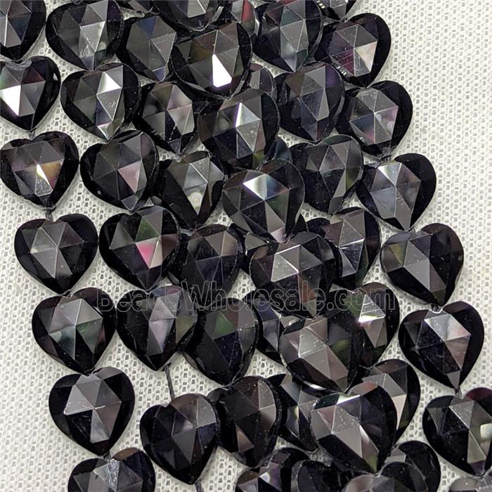 Natural Black Obsidian Heart Beads Faceted