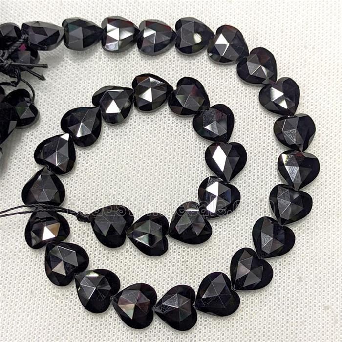 Natural Black Obsidian Heart Beads Faceted