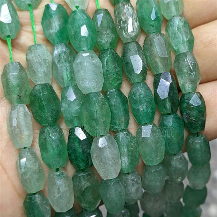 Natural Green Strawberry Quartz Barrel Beads Faceted