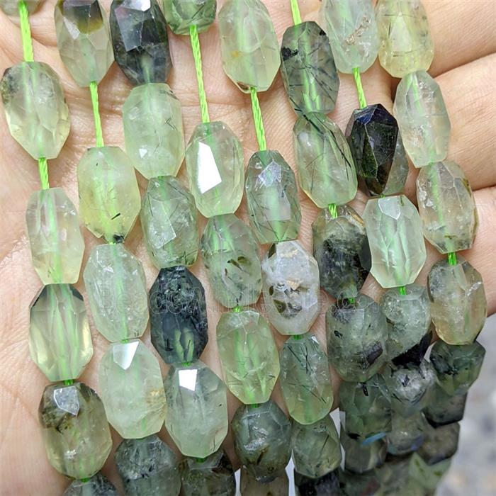 Natural Green Prehnite Barrel Beads Faceted