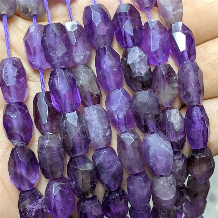 Natural Purple Amethyst Barrel Beads Faceted