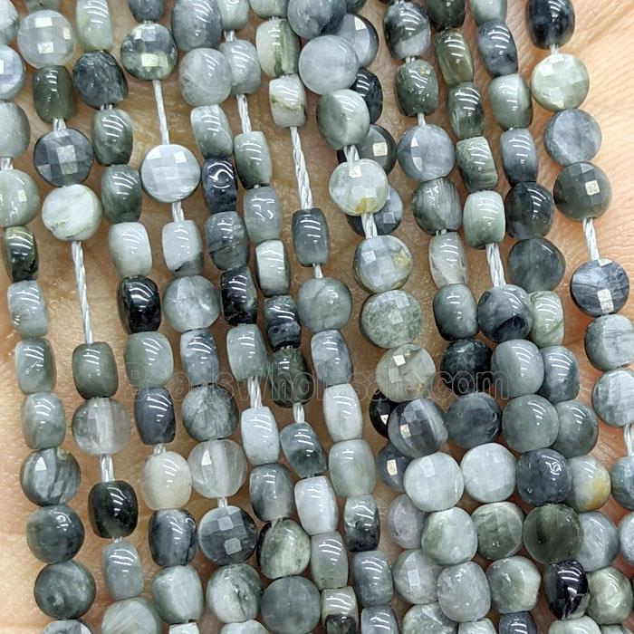 Natural Hawkeye Stone Beads Faceted Circle Gray
