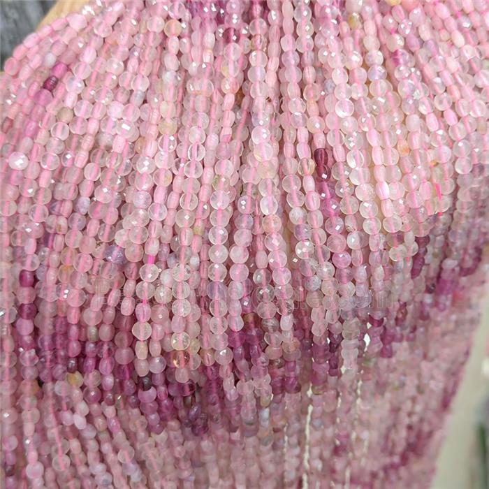Natural Pink Tourmaline Rose Quartz Beads Faceted Circle