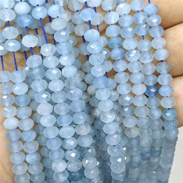 Natural Blue Aquamarine Beads Faceted Rondelle AA-Grade