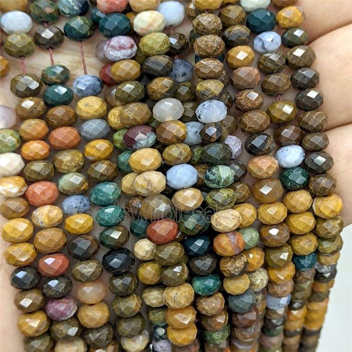 Natural Ocean Agate Beads Multicolor Faceted Rondelle