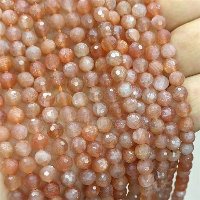 Natural Orange Sunstone Beads Golden Spot Faceted Round