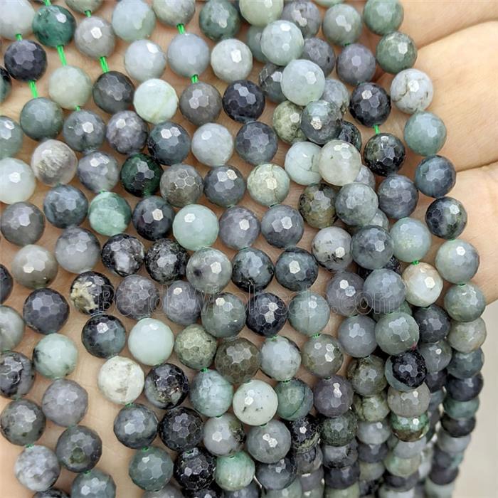 Natural Emerald Beads Graygreen Faceted Round