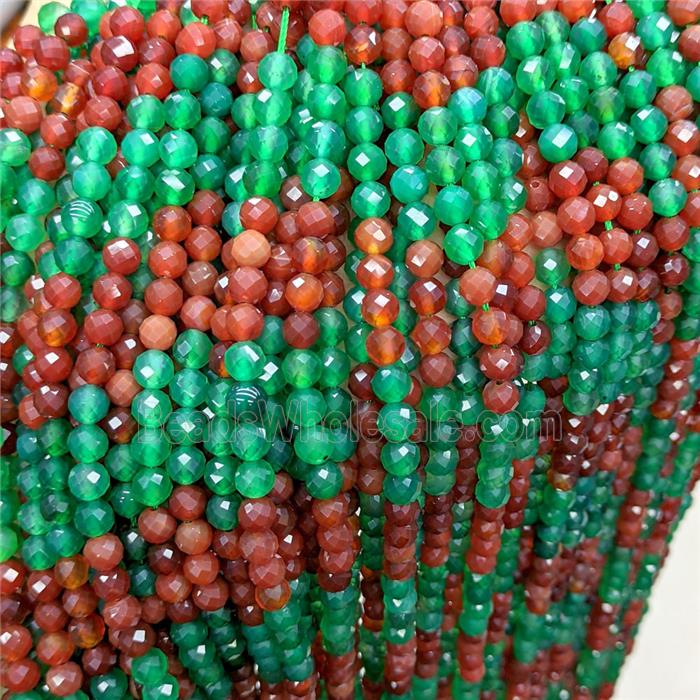 Natural Agate Beads Green Red Dye Faceted Round Mixed