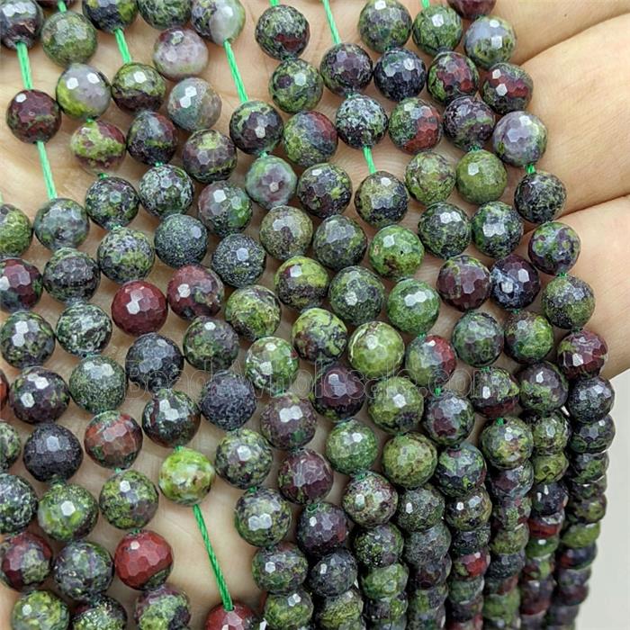 Natural Dragon Bloodstone Beads Green Faceted Round