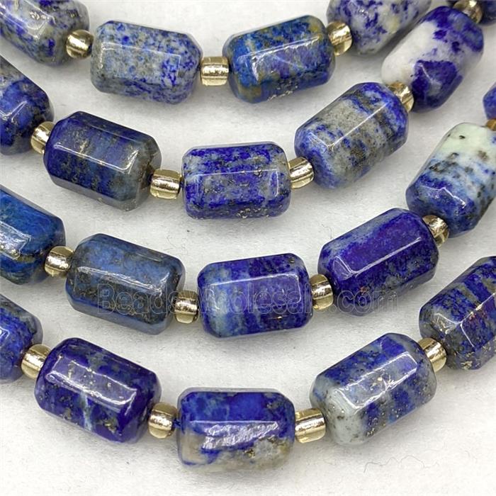 Natural Blue Lapis Lazuli Tube Beads Faceted