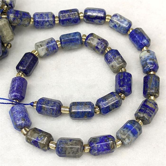 Natural Blue Lapis Lazuli Tube Beads Faceted