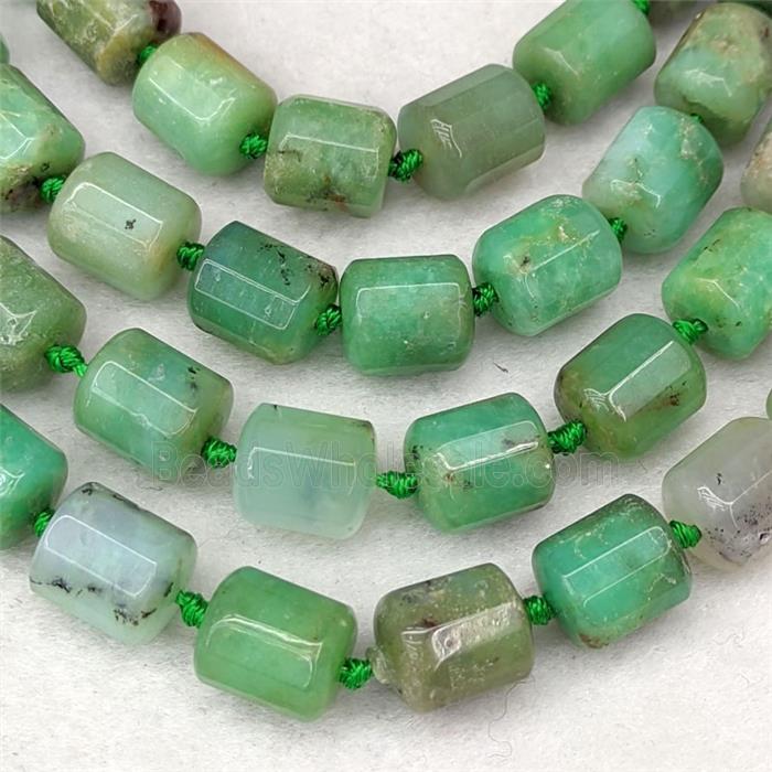 Natural Green Australian Chrysoprase Tube Beads Faceted