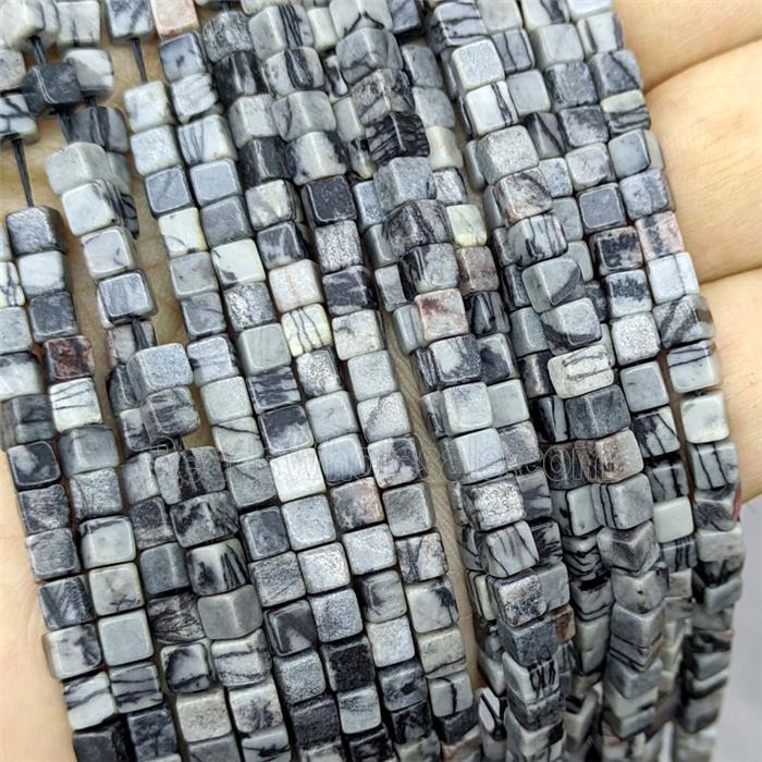 Black Silk Jasper Cube Beads