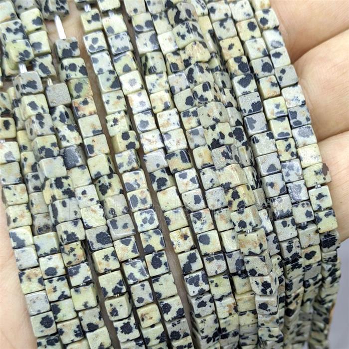 Natural Black Dalmatian Jasper Cube Beads