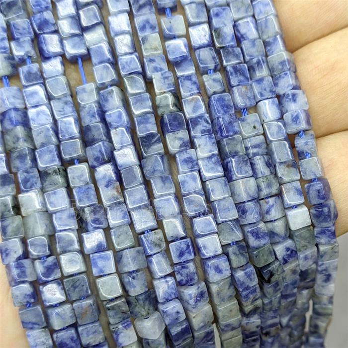Blue Dalmatian Jasper Cube Beads