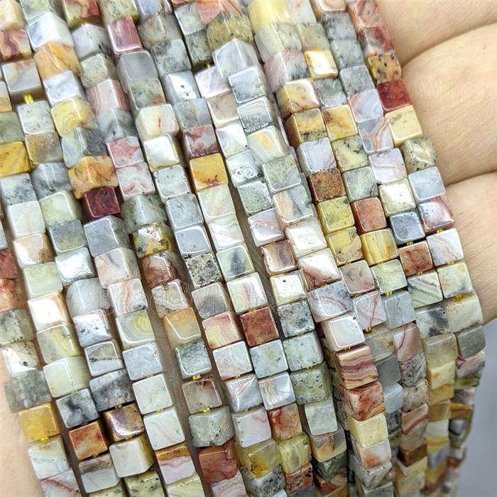 Natural Yellow Crazy Lace Agate Cube Beads