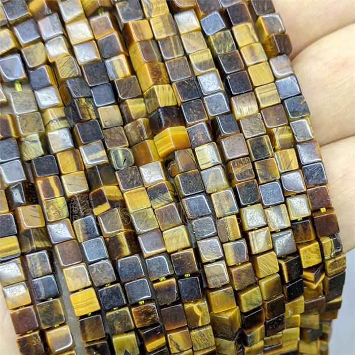 Natural Tiger Eye Stone Cube Beads