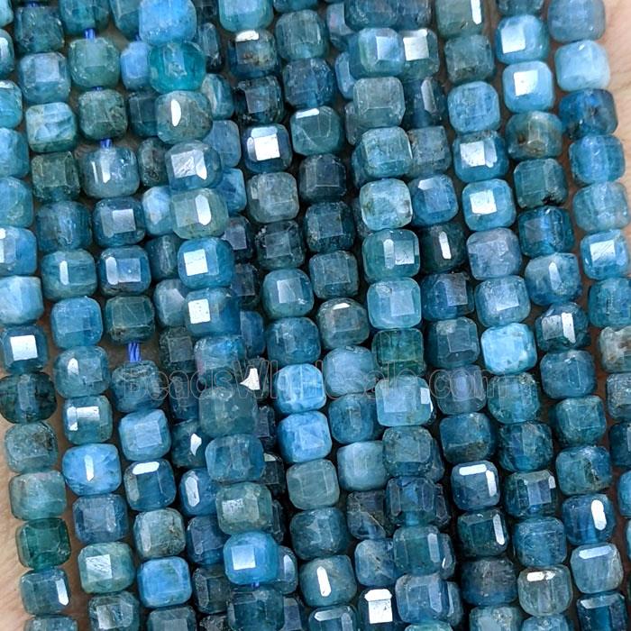 Natural Blue Apatite Beads Faceted Cube