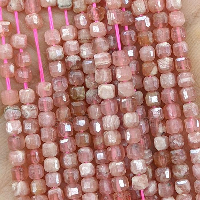 Natural Pink Argentine Rhodochrosite Beads AA-Grade Faceted Cube