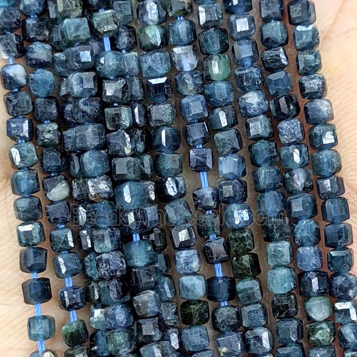 Natural Blue Tourmaline Beads Faceted Cube