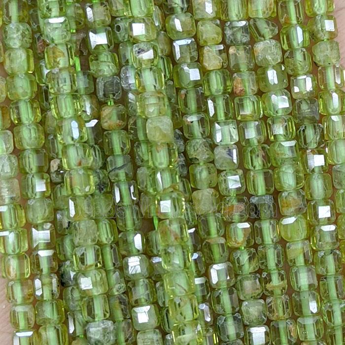 Natural Green Peridot Beads Faceted Cube