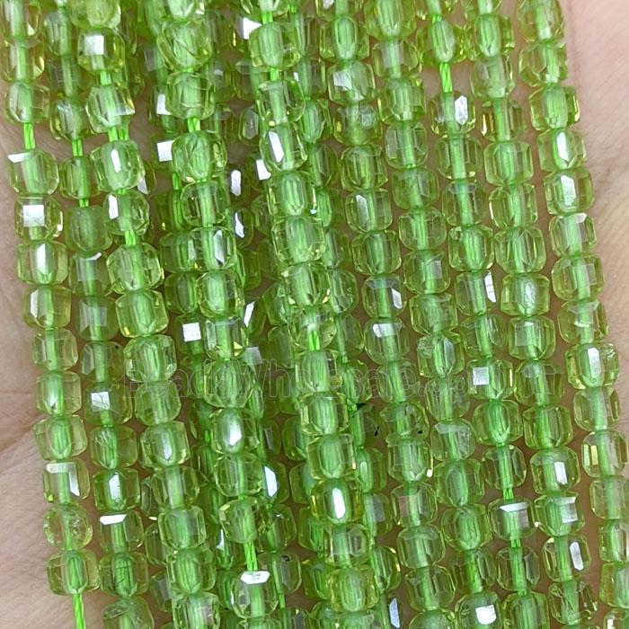 Natural Green Peridot Beads Faceted Cube AA-Grade