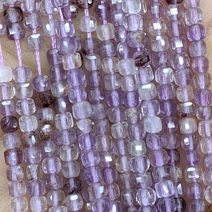 Natural Purple Phantom Quartz Beads Faceted Cube