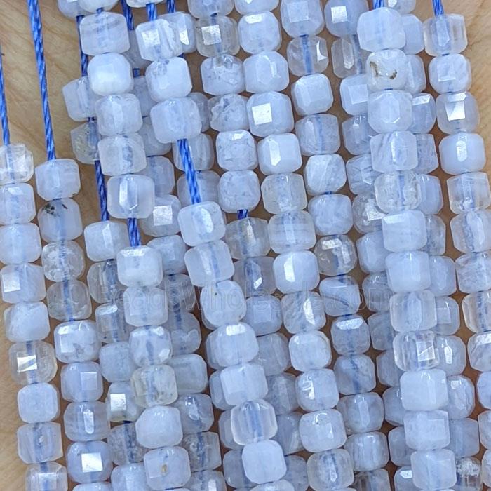 Natural Blue Lace Agate Beads Faceted Cube
