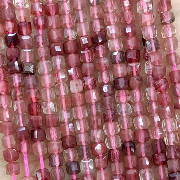Red Quartz Beads Faceted Cube