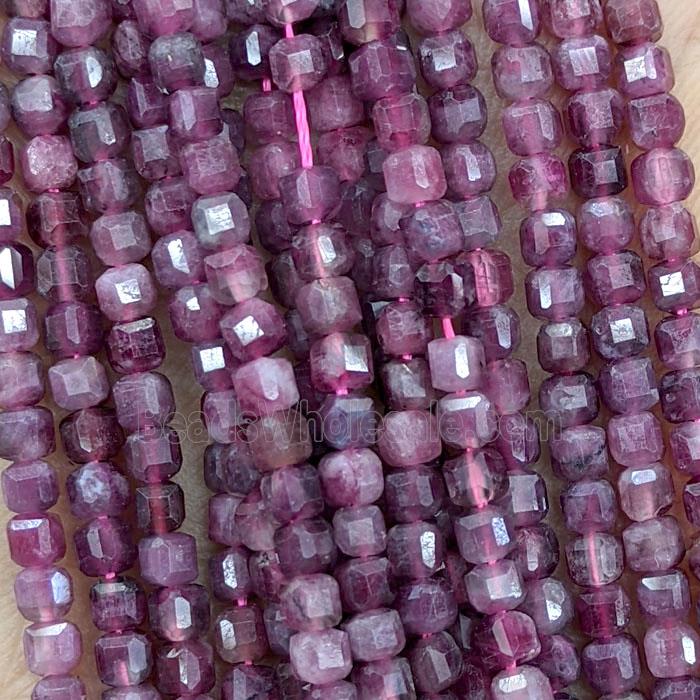 Natural Red Tourmaline Beads Faceted Cube