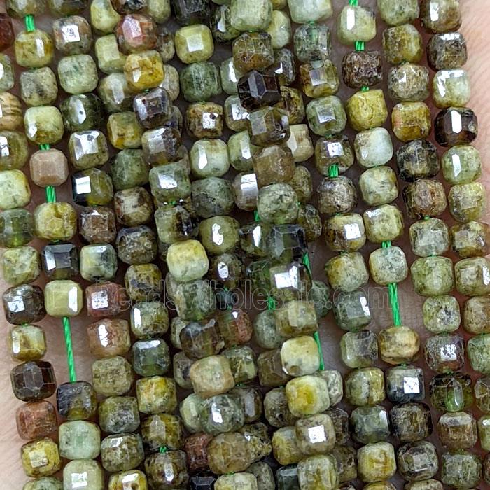 Natural Green Garnet Beads Faceted Cube