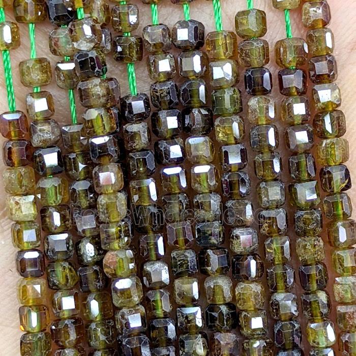 Natural Garnet Beads Green Faceted Cube