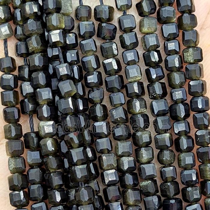 Golden Obsidian Beads Faceted Cube