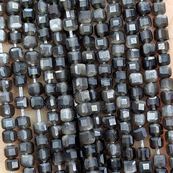Silver Obsidian Beads Faceted Cube