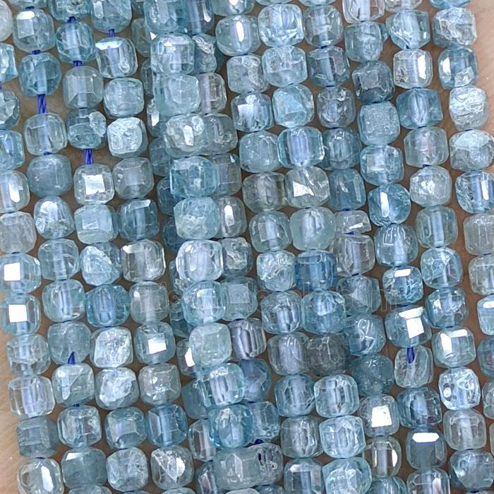 Natural Blue Zircon Beads Faceted Cube