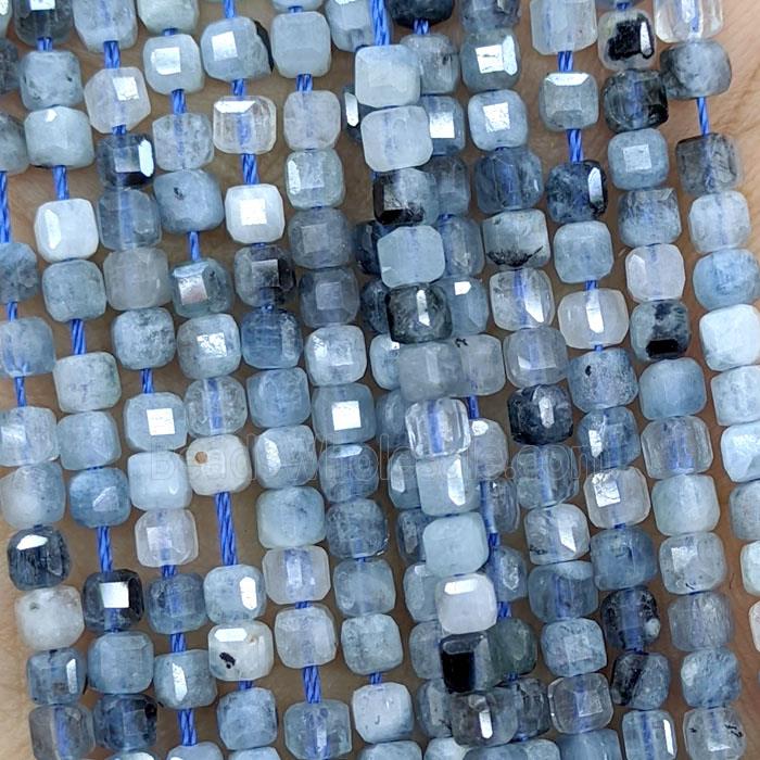 Natural Blue Aquamarine Beads AB-Grade Faceted Cube