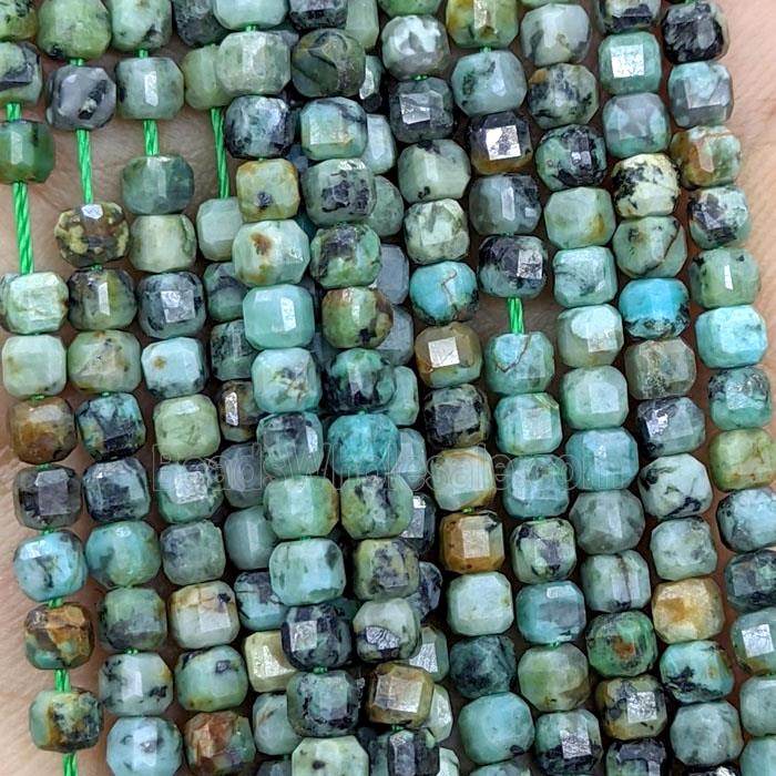 Natural Green African Turquoise Beads Faceted Cube
