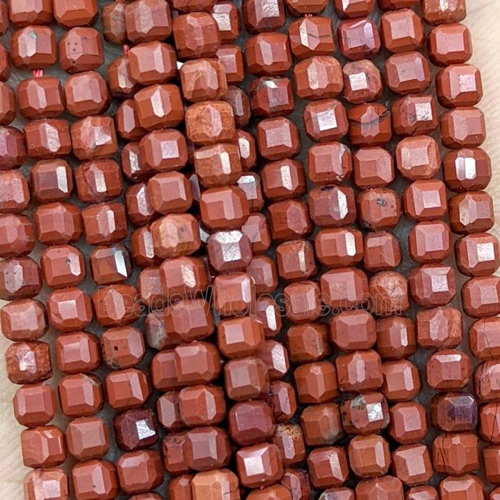 Natural Red Jasper Beads Faceted Cube