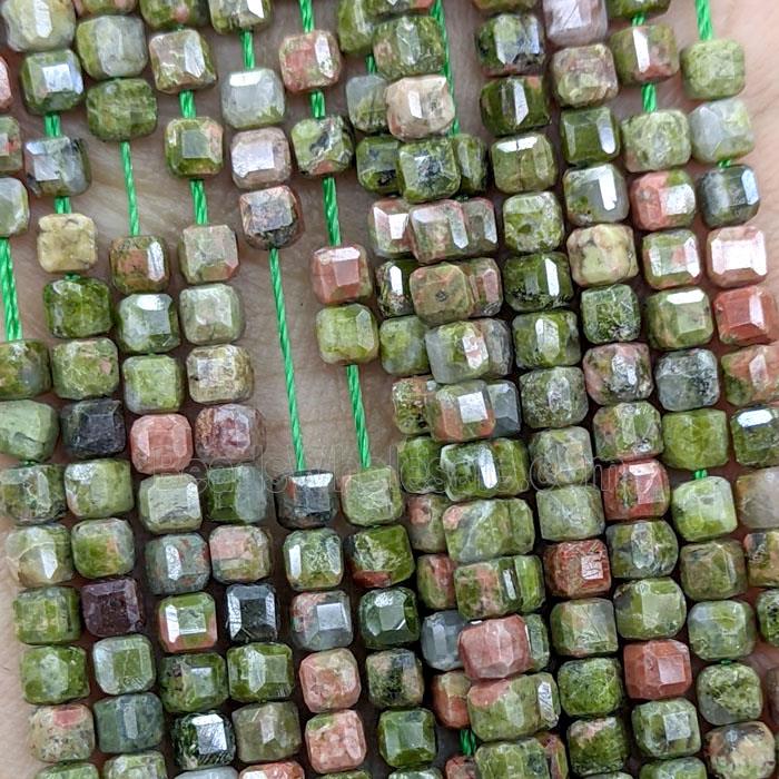Natural Unakite Beads Faceted Cube
